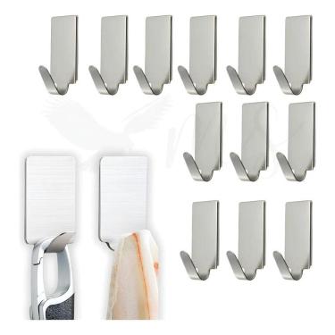 Imagem de Cabide Gancho Inox Adesivo Kit 12 Peças Cozinha Banheiro