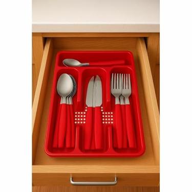 Imagem de Faqueiro Inox 25pcs com Cabo Plastico e Suporte Gaveteiro Vermelho