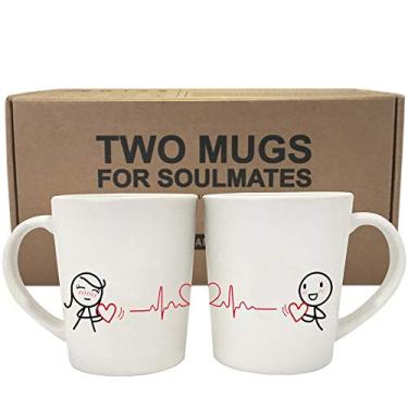 Imagem de BoldLoft Conjunto de canecas de café Love You Every Beat of My Heart - canecas de dia dos namorados combinando para ele e para ela, presentes românticos para sua namorada, esposa, aniversário, casamento, noivado, aniversário