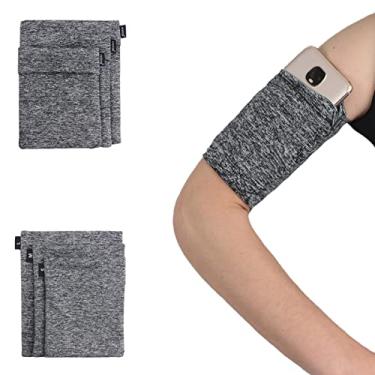 Imagem de Braçadeira pequena para chaves de celular, fone de ouvido Airpod com bolso oculto, alça de braço, bolso para alça de braço, bolso para treinamento, salto, exercícios, escalada, serve para iPhone Samsung Galaxy Google Pixel - Cinza