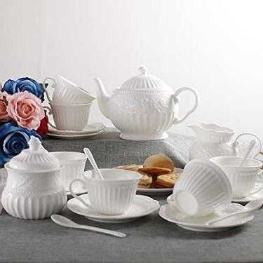 Imagem de 5sssallefaa Conjunto de chá de porcelana para 6 xícaras de café, com bule de açúcar, jarra de creme e colheres de chá