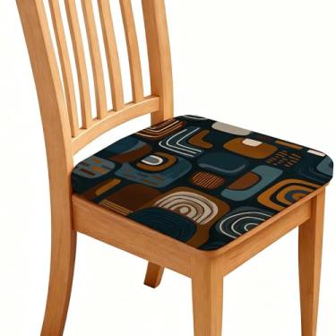Imagem de BSFHH Capas de assento de cadeira – Pacote com 4 capas para cadeira de sala de jantar, à prova d'água, com laços elásticos, removíveis, laváveis, estofadas (geometria, pacote com 6)