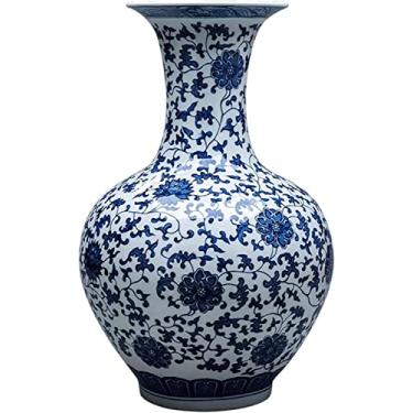 Imagem de Vaso de flores vaso de cerâmica 55 cm grande azul e branco vaso de flor de porcelana chinês retrô pintado à mão vasos de cerâmica áspera para casa, quarto, sala de estar, ornamento, vasos para