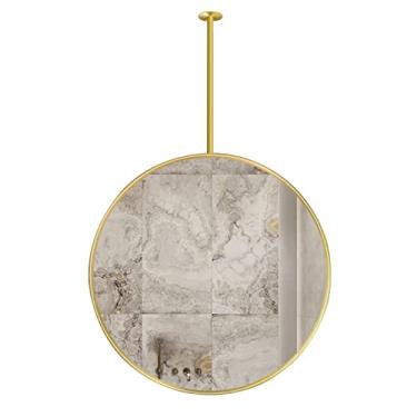 Imagem de EHVYBDX Espelho decorativo de parede redondo, varão de pendurar no teto com moldura de metal espelho de maquiagem para banheiro espelho de maquiagem grande e simples espelho de vidro para casa ou