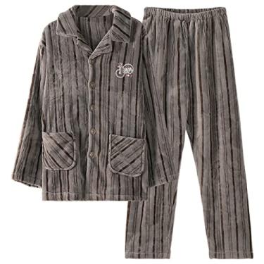 Imagem de ifgswopq Conjunto de pijama masculino de flanela com botões, mangas compridas, conjuntos quentes e grossos de inverno (Q8265 3X)