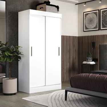 Imagem de Guarda-Roupa Solteiro Compacto 2 Portas de Correr Branco Brilho Ideal para Quarto Pequeno e Otimizar Espaco