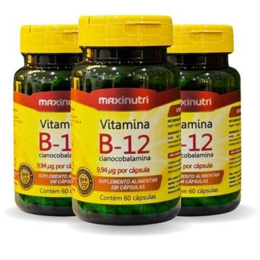 Imagem de Kit 3 Vitamina B12 Cianocobalamina 60 cápsulas Maxinutri
