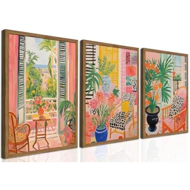 Imagem de Arte de parede moderna Henri Matisse pinturas de decoração de parede de janela aberta, impressão em tela de pôster de paisagem rosa, estética para quarto, sala de estar, 40,6 x 61 cm, moldura de