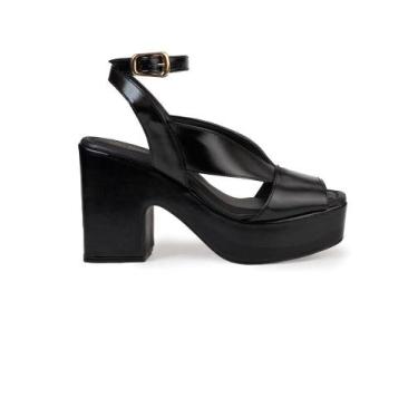 Imagem de Sandália Bebecê Plataforma com Tiras Cruzadas e Salto Bloco, Preto, 36