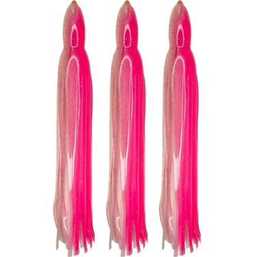Imagem de Saias de lula de 19 cm iscas de pesca iscas de polvo Hoochie para água doce e salgada (3 saias) (rosa e transparente)
