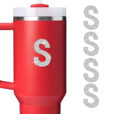 Imagem de LUHOHI 4 peças de adesivos com letra inicial de strass brilhante - Grande glitter alfabeto personalizado nome monograma decalques brilhantes para copo Stanley garrafas de água graduação boné bagagem