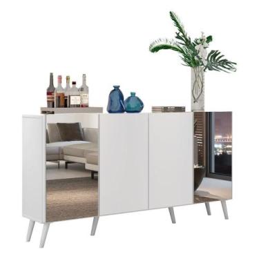 Imagem de Aparador Buffet com Espelho e Pés Retrô Branco - MULTIMOVEIS