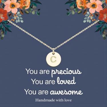 Imagem de Colares com inicial para mulheres, banhado a ouro, delicada, colar redondo, moeda, disco, pingente, joia personalizada, One Size, Metal, Sem Pedra Preciosa