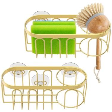 Imagem de 2 peças de rack de drenagem de pia com ventosa de metal, pia com ventosa forte, removível, com um revestimento antiferrugem, design oco do suporte permite, para esponjas, esfregadores, sabão