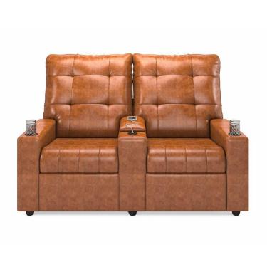 Imagem de Poltrona Reclinável Para Cinema Parma 2 Lugares Baú Usb Pu Brilho Fh1 - D'rossi Cor Caramelo