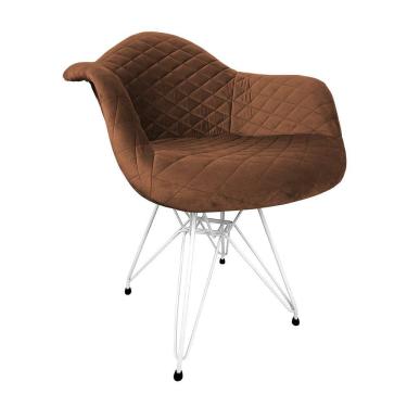 Imagem de Poltrona Jantar Estofada Caramelo Base Ferro Branco Amarelo