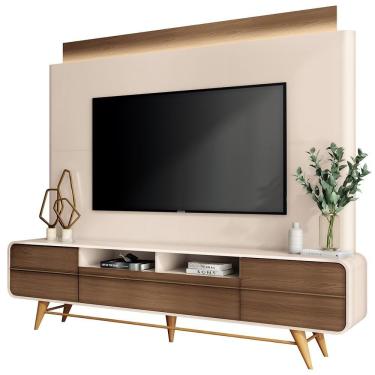 Imagem de Estante Painel Para Tv 85 Pol Orgânico Com Led Royal B01 Off White Castanho - Lyam Decor