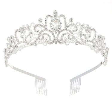 Imagem de Qiufruit Tiara de noiva com coroa de rainha de cristal, coroa de princesa, casamento, festa de aniversário, acessórios de cabelo para mulheres e meninas, One Size, Liga metálica, Sem Pedra Preciosa