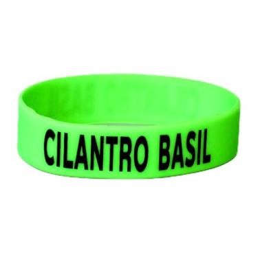 Imagem de Culinary ID Bands Etiqueta de garrafa de silicone, estampa CILANTRO BASIL, serve para garrafas de draga de 473 a 680 g, pulseira durável para identificação de alimentos, nível profissional, 1 pacote
