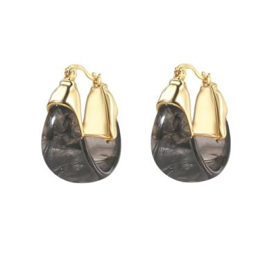 Imagem de Brincos femininos vintage de argola dourada, marrom, branco, azul, rosa, com pedras preciosas de resina, brincos modernos para praia, festa, presente vintage para viagens, joias maximalistas, Large