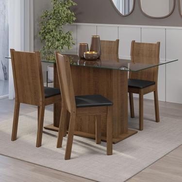 Imagem de Conjunto Sala De Jantar Mesa Tampo De Vidro 4 Cadeiras Rustic/preto Espanha Madesa Rustic/preto