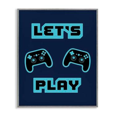 Imagem de Stupell Industries Let's Play Blue Retro Gamer Arte Giclée emoldurada branca, design por Marcus Prime, 76 x 61 cm