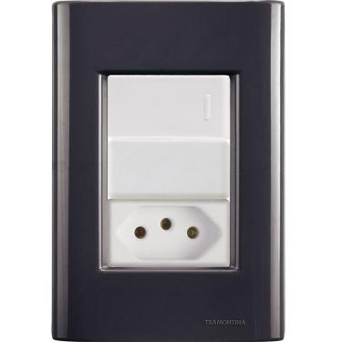 Imagem de Cj Interruptor E Tomada 10a Giz Grafite Tramontina Completo Pronto Tramontina