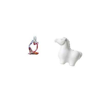 Imagem de Fenteer Escultura de Cavalo em Resina E Porcelana, Representando Um Pensador Abstrato, Ideal para Decorar Quarto, Sala de Estar, Escritório, Loja, Estante, Ga