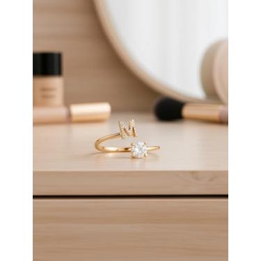 Imagem de Anéis para mulheres, simples, bonitos, empilháveis, conjunto para mulheres, moderno, anéis delicados, letras A-Z, ouro, One Size, Liga de aço, Sem pedra preciosa