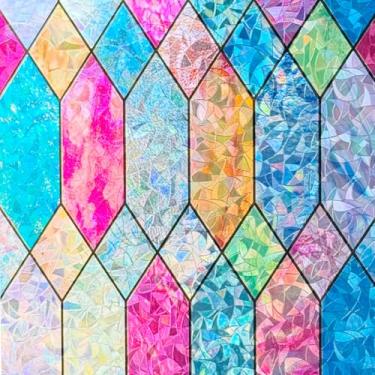 Imagem de Película de privacidade para janela com aderência estática, película de vitral colorido marroquino, treliça marroquina, sem cola, coberturas decorativas de porta de banheiro, matiz, bloqueio solar UV