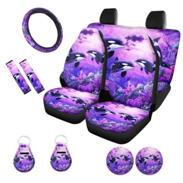 Imagem de ZFRXIGN Conjunto completo de capas de assento de carro de baleia assassina para mulheres, acessórios de carro com capa de volante, almofadas de cinto de segurança, chaveiro, porta-copos para