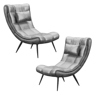 Imagem de Kit 2 Poltronas Decorativas Sala De Estar Com Almofada E Pés Palito Lord Sintético Preto - Ibiza