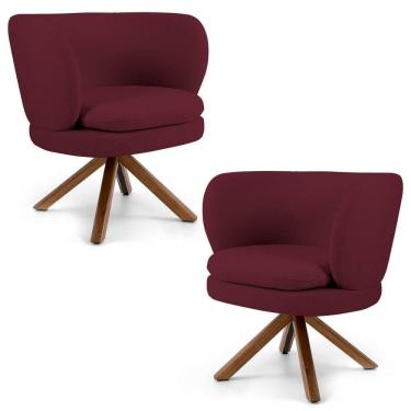 Imagem de Kit 2 Poltronas Decorativas Melissa Base Giromad Giratória Veludo C-278 Marsala - Domi