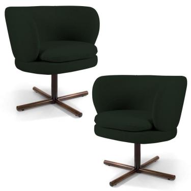 Imagem de Kit 2 Poltronas Decorativas Melissa Base Xis Giratória Veludo C-303 Verde Musgo - Domi