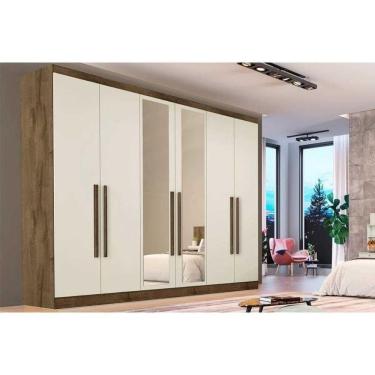 Imagem de Guarda Roupa Casal 6 Portas (2 C/ Espelho) E 6 Gavetas Oslo Braúna/off White - Europa