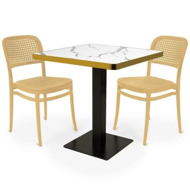 Imagem de Conjunto Mesa De Jantar Redonda Venezia 70x70cm Branca Com 2 Cadeiras Roma - Nude