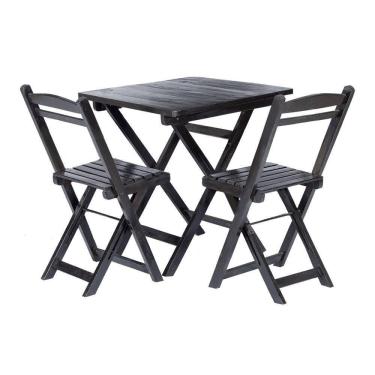 Imagem de Conjunto Mesa Dobrável Com 2 Cadeiras 100% Madeira Maciça Ypê Preto