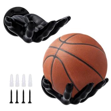 Imagem de PH PandaHall 2 peças suporte de basquete preto suporte de parede suporte de bola armazenamento para decoração de quarto Lakers Fan Cave Gamer Room Acessórios esportivos, 15,8 x 9 x 21 cm