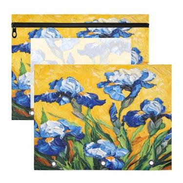 Imagem de SEHANY Pasta de lápis de flores de jardim com 3 anéis - bolsa de documentos com zíper tamanho A4 com janela transparente para sala de aula, escritório, 2 peças