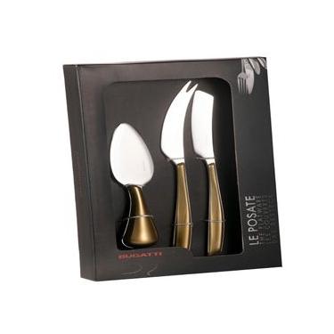 Imagem de Kit 3 Peças Queijo Faca Espátula Frios Dourado Luxo Bugatti