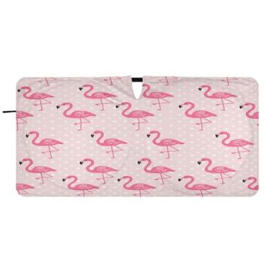 Imagem de Blueangle Pára-brisas flamingo com pontos brancos - 149.9 cm x 76.2 cm dobrável carro janela frontal blocos para-sol raios UV viseira de sol (986)
