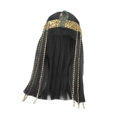 Imagem de Colaxi Peruca Cleópatra preta, moderna, cabelo liso, para apresentações de palco, eventos e Natal.