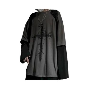 Imagem de Camiseta Casual De Manga Longa Oversized Y2K Anime Para Homens, Estilo