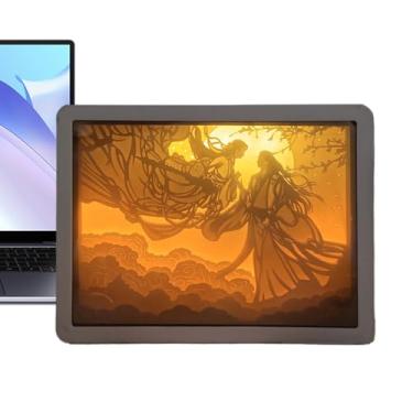 Imagem de Caixa de luz 3D com corte de, Caixa de luz com corte de - Lâmpada noturna de esculturas de - de de 3D, moldura de caixas de sombra, luzes LED para mesa de quarto, aniversário de c