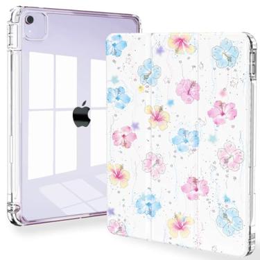 Imagem de Feams Capa fina para iPad Air de 13 polegadas M3 2025/M2 2024, capa traseira transparente para iPad Pro de 12,9 polegadas 6ª/5ª/4ª geração 2022/2021/2020 com hibisco