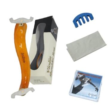 Imagem de Jeuron Descanso de ombro ajustável para violino (serve para 4/4 e 3/4) - Conjunto de suporte acolchoado profissional com mudo, pano, cordas | Inclui caixa de presente (JEUJT02)