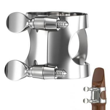 Imagem de FNANJWQ Ligadura de clarinete, ligadura de clarinete de latão B plana com parafuso ajustável capa de fixação de almofada de boca prateada acessórios práticos de clarinetes para instrumentos de sopro