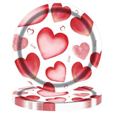 Imagem de mdgfge 24 peças de pratos de papel para o dia dos namorados, pratos descartáveis de coração vermelho, 24 cm, redondo, coração, amor, jantar, sobremesa, pratos de papel para jantar romântico, para dia