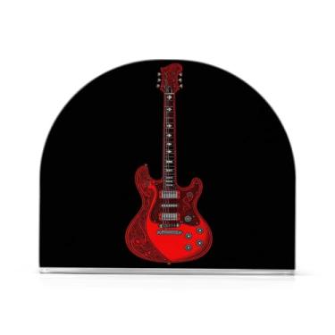 Imagem de Qilmy Porta-guardanapos acrílico para guitarra vermelha Boho, suporte de lenços de mesa independente, dispensador de papel de coquetel para cozinha, jantar, restaurante, bar, decoração, 1 pacote