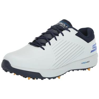 Imagem de Skechers Tênis de golfe masculino Elite 5 Arch Fit impermeável, Branco/azul com ponta, 11